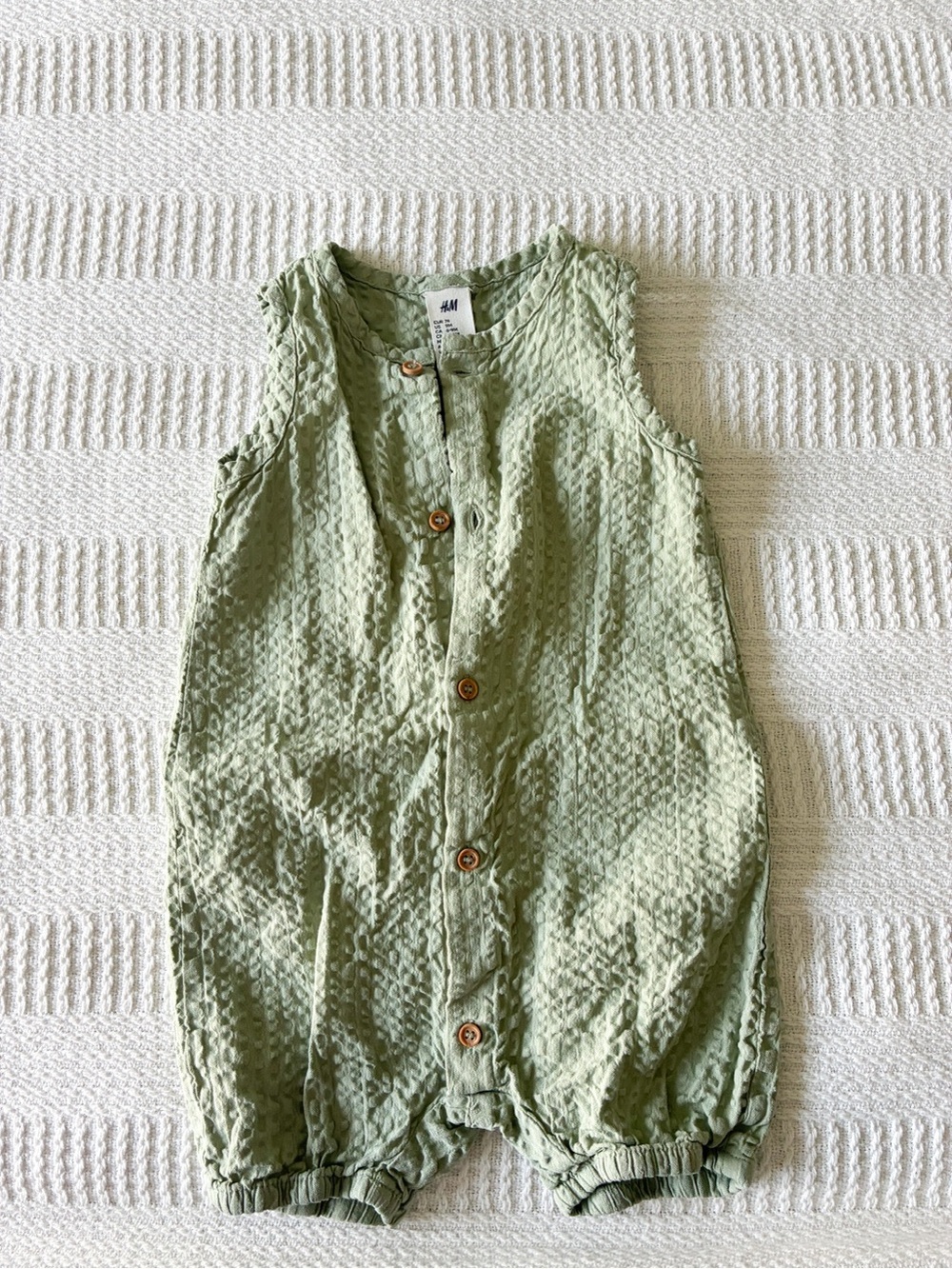 H&M Light Green Textured Sleeveless Baby Romper